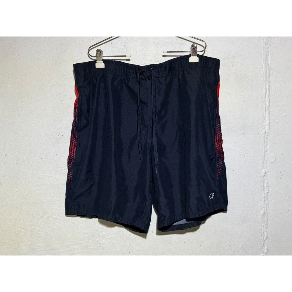 OP Mens 2XL Navy Red Geometric Trim Polyester Mesh Lined Swim Trunks Board Short